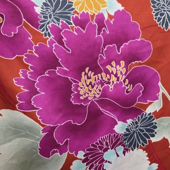 NATORI CAFTAN PINK ORANGE YELLOW ORIENTAL FLOWERS PAISLEY NIGHTGOWN LEISURE S - Picture 4 of 12